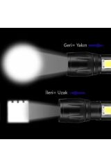 Ultra Güçlü 2500 Lumen 5w Cob Led Usb Şarjlı  El Feneri Avcılık,Kamp Feneri Deprem Çantalık Fener