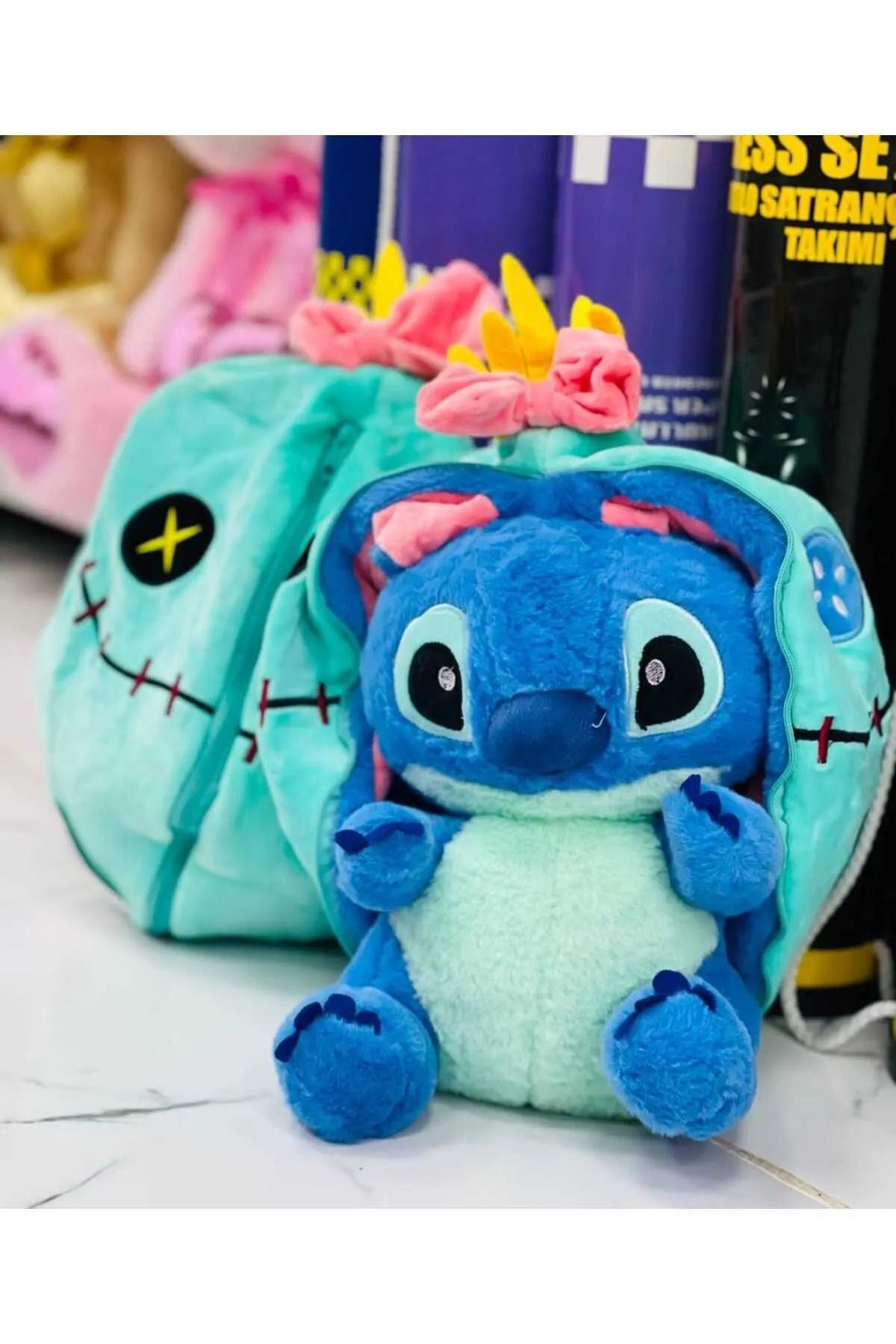 Mavi Stitch peluş oyuncak fermuarlı sürpriz peluş hediyelik uyku arkadaşı stitch peluş oyuncak